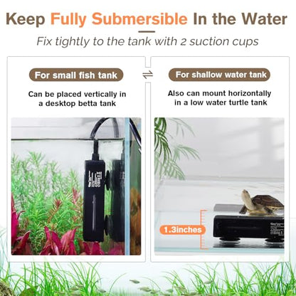 hygger Mini Fish Tank Submersible Heater 20W for 1-5 Gallons Desktop Betta Aquarium Heater with Digital Display Controller Adjustable Temperature - size: 20 Watt