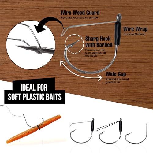 Reaction Tackle Wide Gap Wacky Hooks, Weedless Worm Hooks for Bass, High Carbon Steel Hooks for Stick Worm Soft Plastics, Neko Rig and Finesse Fishing (25-Pack) - size: #3/0 Fiber Guard