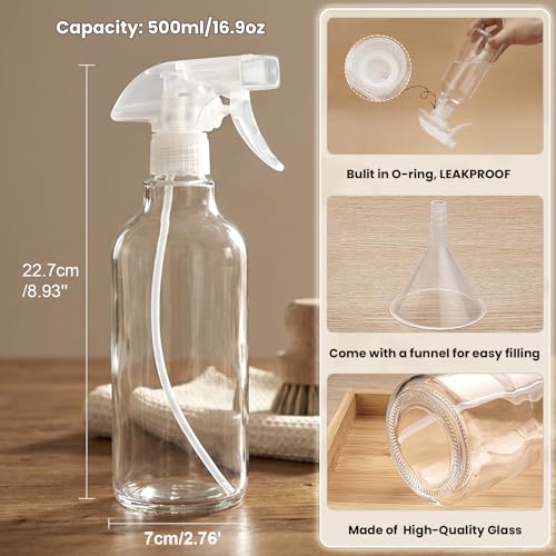 16.9oz Glass Spray Bottles 2 Pack,Mist/Stream Spraying | Adjustable Refillable Containers for Hair Care, Cleaning Solutions, Plants, Essential Oils - color: Clear, size: 16.9oz