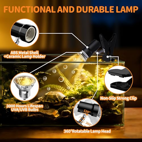 GOZILLA Reptile Heat Lamp, 360°Rota-Table Turtle Light with 25W+50W UVA/UVB Reptile Light Bulbs, Turtle Lamp for Reptile and Amphibian Tanks, Terrariums and Cages.（Black） - color: Lamp-Black