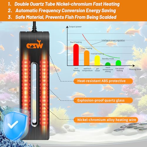 azw 100W Aquarium Heater 25-45Gal Triple Auto Shutoff Safety & Memory Function | Dual Explosion-Proof Heating, Triple Safety Cutoff, LED Precise Control, Memory Function, Multi-purpose Aquarium Heater - size: XS