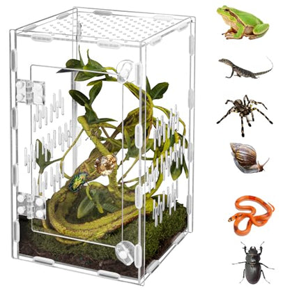 Acrylic Reptile Terrarium Easy Assembly, 360° Clear & Keep Pet Secure Design for Jumping Spiders, Tarantulas, Geckos Scratch-Resistant Large Ventilated Habitat Terrarium for Arachnids 9.8*5.9*5.9in - size: Medium-9.8*5.9*5.9in