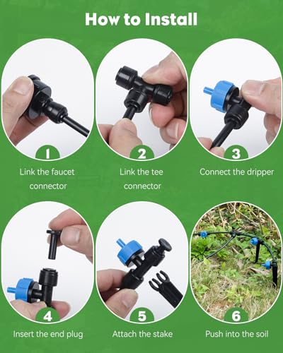 Pawfly Drip Irrigation Kit, Quick-Connect 100 ft. Drip Irrigation System with 1/4" Tubing Drippers and Accessories Plant Watering Devices for Greenhouse Lawn Patio Flower Bed