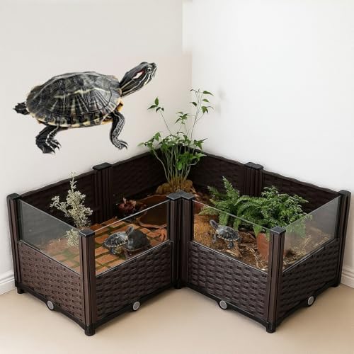 Elevated Turtle Habitat Box, Black Woven Design, Optional Increase in Combination Quantity, Turtle Habitat, Ecological breeding Box, Panoramic Landscaping Box