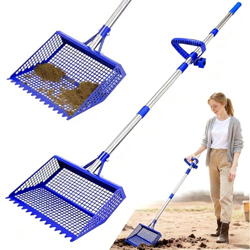 Chicken Poop Scooper & Rake 2-in-1, 304 Stainless Steel Shovel Head - 2X Waste Removal, Easy Clean Anti-Rust Litter Sifting Scoop, Cattle Pen & Beach Sand | Back-Knee Friendly Chicken Coop Accessories