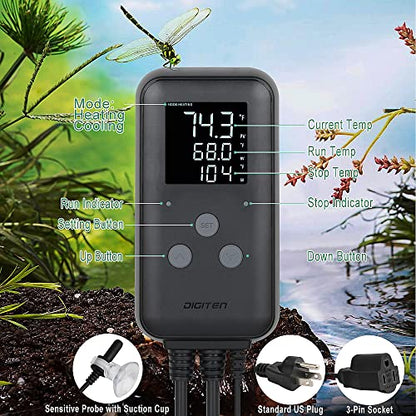 DIGITEN Heat Mat Thermostat Waterproof Temperature Controller DTC315 Greenhouse Aquarium Plug in Thermostat for Seedlings 15A Reptiles Temperature Controller Outlet - size: 15A Waterproof Temperature Controller