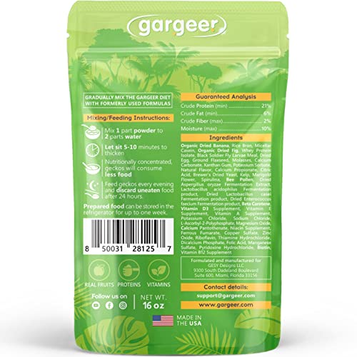 Gargeer 16oz Gentle Geck Fig Diet - Crested Gecko Food. Made in USA | Expert-crafted superfood! Infused with sweet organic fig, banana, wild insect proteins & probiotics. Zero soy or fillers - size: 1 Pound (Pack of 1)