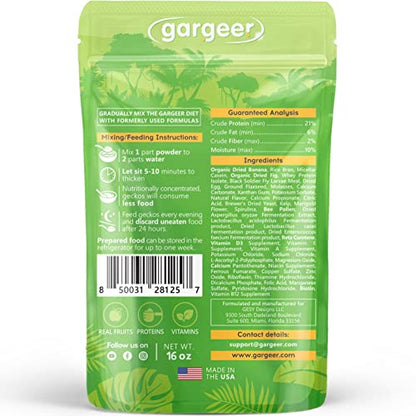 Gargeer 16oz Gentle Geck Fig Diet - Crested Gecko Food. Made in USA | Expert-crafted superfood! Infused with sweet organic fig, banana, wild insect proteins & probiotics. Zero soy or fillers - size: 1 Pound (Pack of 1)