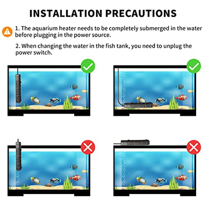 HiTauing Aquarium Heater, 50W/100W/200W/300W/500W Submersible Fish Tank Heater with Over-Temperature Protection and Automatic Power-Off When Leaving Water for Saltwater and Freshwater - size: 200W