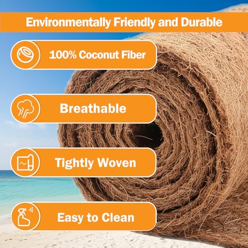 Coco Coir Mulch for Landscaping, 16x80 Inch Coconut Fiber Grass Seed Mat Roll, Coco Liners for Planters and Pet Pad, Plant Covers from Animal Dirt and Tree Protectors - size: 16*80in