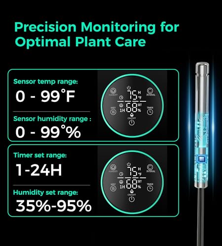6L/1.6 Gal Reptile Fogger Humidifier, Misting System for Reptiles with Extendable Targeting Hose, 400 mL/h Plants Humidifier with Precise Temp & Humidity Probe for Grow Tent, Greenhouse, Growers - color: Black