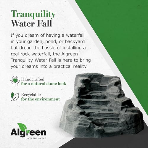 Algreen Rock Waterfall, Tranquility Pond Fountain, Gray | Heavy-Duty BPA-Free Polyethylene, 34x17x24 in, 0.75 in Fitting, Fish & Plant Safe, 9 lb