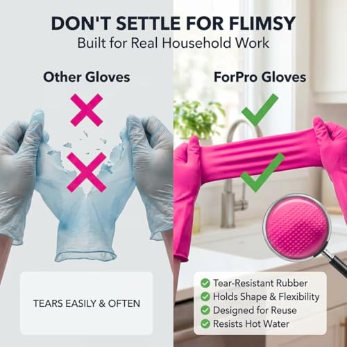 ForPro Natural Rubber Gloves, 6 Pairs Reusable Multi-Purpose Household Cleaning Gloves with Soft Inner Lining, Waterproof & Chemical-Resistant, Cotton Candy, X-Large - color: Cotton Candy, size: X-Large