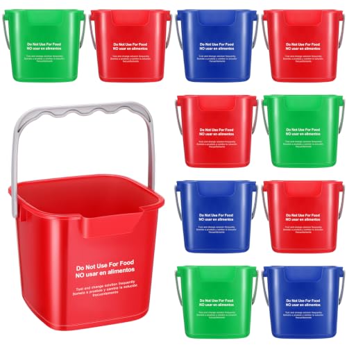 Lallisa 12 Pcs 3 Quart Cleaning Bucket Small Sanitizing Square Bucket Detergent Pail for Home Office Commercial Restaurant Kitchen Bathroom School (Red Green Blue) - color: Red Green Blue
