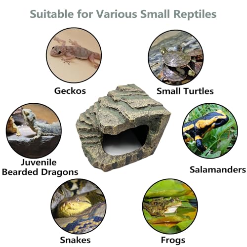 Tfwadmx Tortoise Basking Platform, Crested Gecko Hide, Reptile Cave Hideout with Basking Area, Turtle Tank Accessories for Leopard Geckos,Small Bearded Dragons,Frogs,Newts