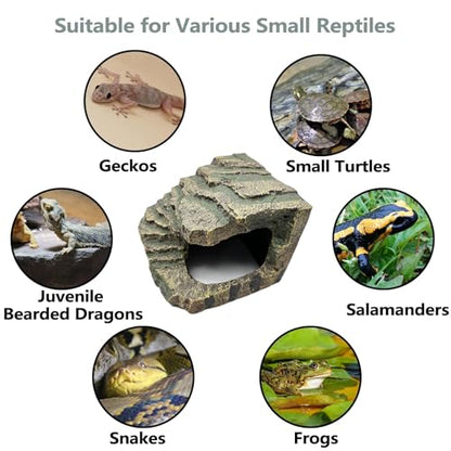 Tfwadmx Tortoise Basking Platform, Crested Gecko Hide, Reptile Cave Hideout with Basking Area, Turtle Tank Accessories for Leopard Geckos,Small Bearded Dragons,Frogs,Newts