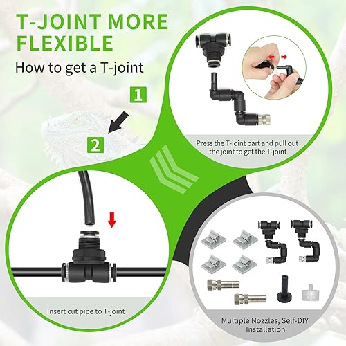 Misting Irrigation Kit Plant Watering System Fittings with 1/4 inch 1/2 inch Blank Distribution Tubing Hose Adjustable Nozzle Emitters Sprinkler Barbed Fittings Greenhouse
