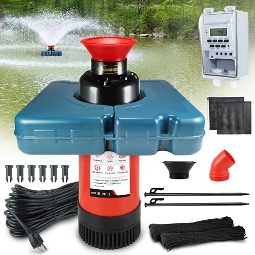 Goldlife Pond Fountain Aerator F1 1HP 750W 15000GPH Floating Fountains Pump | 110V, Red Auto Powerful Aerating Fountain Pump For Small/Large Pond Lake, Eye-Catching Water Spary, Boosts Oxygen - color: Red a