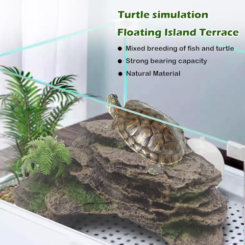 kathson Turtle Basking Platform with Suction Cup,Turtle Ramp Climbing Basking Platform Artificial Plants Decor Resting Basking Terrace Aquarium Ornament Rock for Frogs Lizards Bearded Dragon - style: Slope