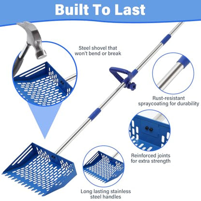 Linidcoud Chicken Poop Scooper, 10 Inch Metal Long Handle Chicken Coop Sand Pooper Scooper & Rake Adjustable Length, Durable Dog Pooper Scooper for Yard Farm Coop Accessories(Blue) - color: Blue