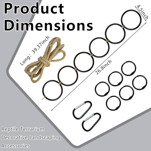 6pcs Snake Climbing Rings for Ball Python, 26.8x4.5'' Snake Climbing Rings | with Hemp Rope, Enrichment Toys for Corn Snake, Reptile Tank Cage Decor Habitat Accessories for Terrarium, Chameleon, Parrot