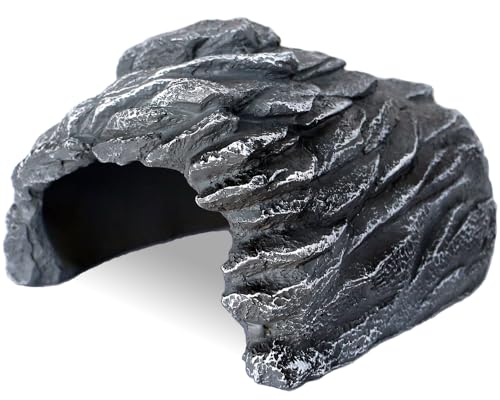 Rock Cave Habitat Hidden for Reptile and Amphibians.Terrarium & Aquarium Decor, Reptile hideout Hide Cave, Perfect for Bearded Dragons,Lizards,Snakes,Turtles,Geckos,Tortoises,Small Animals -Large Size - style: StyleB-Gery(Large Size)