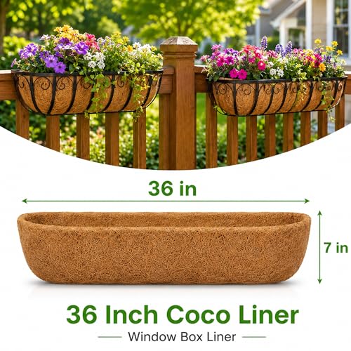 HFHOME Coco Liners for Planters, 36 Inch 2 Pack Natural Coconut Coir Fiber Window Box Liners, Wall Hanging Basket and Flower Box, Trough Coco Planter for Garden Fence - size: 36 2P HALF