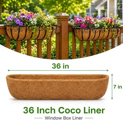 HFHOME Coco Liners for Planters, 36 Inch 2 Pack Natural Coconut Coir Fiber Window Box Liners, Wall Hanging Basket and Flower Box, Trough Coco Planter for Garden Fence - size: 36 2P HALF