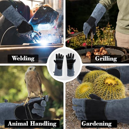 Heavy Duty Animal Handling Gloves - Cat Gloves Bite Proof, Ideal for Dog Training, Falconry, Welding, Gardening - 21.6 inch Grey Black - color: Grey