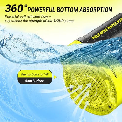 1/2HP Automatic Submersible Sump Pump, 5300 GPH Water Pump | 3/4" Garden Hose Check Valve Adapter, 2650 GPH Water Removal for Swimming Pool Cover Hot Tubs Flooded House Basement - color: Black-yellow