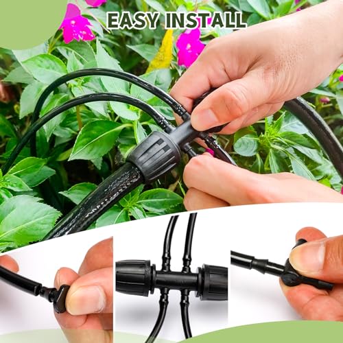 100FT 1/4 Inch Drip Irrigation kit Tubing Distribution Hose Tube for Garden Drip Irrigation System (Includes 2 Pack 6-Way Connector and 20pcs 1/4" Tee Splitters and End Plugs) - size: 100FT 1/4" Distribution tube