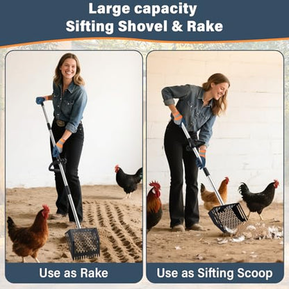 Linidcoud Chicken Poop Scooper, 10 Inch Metal Long Handle Chicken Coop Sand Pooper Scooper & Rake Adjustable Length, Durable Dog Pooper Scooper for Yard Farm Coop Accessories(Black) - color: Black