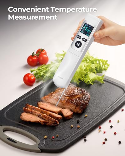 Infrared Thermometer Gun, Heat Temp Temperature Gun with Meat Probe 2-in-1, Digital IR Laser Thermometer Gun for Cooking, Pizza Oven, Meat, Griddle, Grill, HVAC