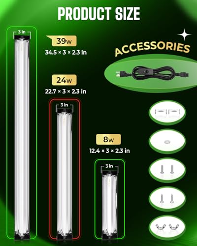 T5 UVB Reptile Light Fixture HO UVB Bulb Lighting Combo Kit 24W Reptile Light Bar Terrarium Hood 10.0 UVB Light Bulb Fluorescent Tube UVA UVB Desert Lamp for Bearded Dragon Tropical and Deserts - size: 24W-22.7IN