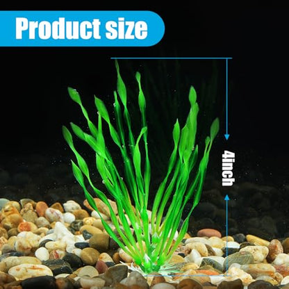 AQUANEAT Fish Tank Artificial Plants, Aquarium Plastic Seaweed Decoration, 4Inch Tall Fake Green Accessories, 10 Packs - size: 4inch
