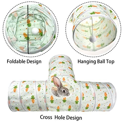 Bunny Rabbit Tunnels Rabbit Cat 3 Way Collapsible Tunnel with Cute Carrot Patterns Small Pet Hideout Activity Tunnel Tube Toy for Bunny Kitten Cat Dwarf Guinea Pig T Shape
