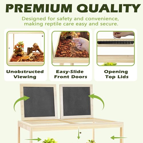 Bearded Dragon Tank with Leg Stand 62 Gallons, Wooden Lizard Tank,Reptile Tank with Metal Mesh Roof Door, Acrylic Panel Snake Tank with Lock Design (Oak, 40"x20"x20") - color: Oak, size: 40"x20"x20"