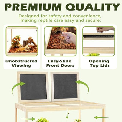 Bearded Dragon Tank with Leg Stand 62 Gallons, Wooden Lizard Tank,Reptile Tank with Metal Mesh Roof Door, Acrylic Panel Snake Tank with Lock Design (Oak, 40"x20"x20") - color: Oak, size: 40"x20"x20"