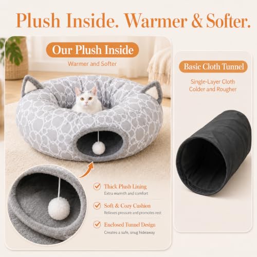 Geometric Cat Tunnel Bed Under Christmas Tree Oxford Outside with Plush Inside,Cats Toys Collapsible Tunnel Tube with Balls, for Rabbits, Kittens, Ferrets,Puppy 3FT - size: Big Tunnel Bed