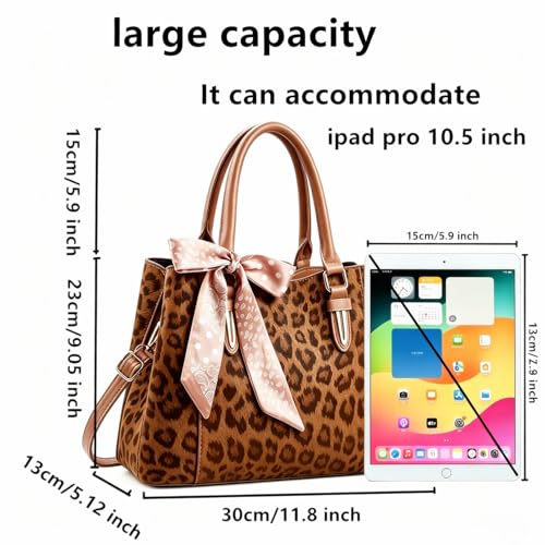 3 Compartment Satchel Purse Top Hnadle Bags Hobo Handbag for Women | Multi Compartment,Medium,Leopard Print Faux Fur,Detachable Shoulder Crossbody Strap,Work Office Daily,High elasticity base - color: Brown Leopard
