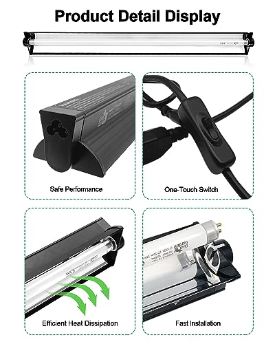 T5 UVB Reptile Light Kit, 39W T5 Reptile Light Fixture with UVB 10.0 Fluorescent Bulb, 35 in Terrarium Hood Light Fixture, Ideal for Tropical and Desert Habitats Reptile - size: 34 In