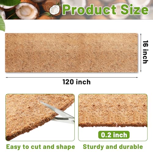 Remiawy Coco Liner Roll, 16 x 120 Inch Coconut Fiber Liners for Planters, Natural Coco Coir Mats Sheet for Flower Basket, Garden Decoration, Reptile Carpet, Animal Pet Pad, Window Box, DIY Moss Pole - size: 16x120 Inch