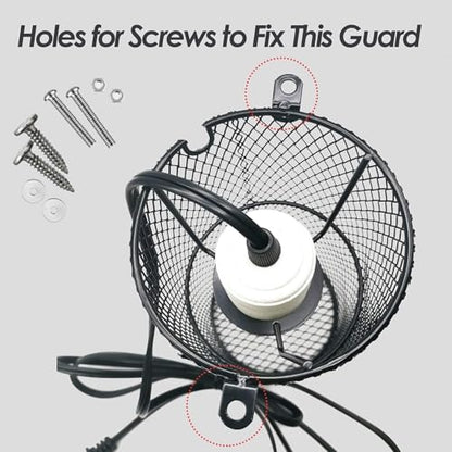 Reptile Heat Lamp Guard Ceramic Heat Emitter Basking Heater Lamp Reptile Accessories for Turtle Snakes Lizards Frogs Chicks with Power Switch & Anti-Biting Hanging Hook Design Round Without Bulb 150w - size: 1 PCS | Reptile Heat Lamp Guard