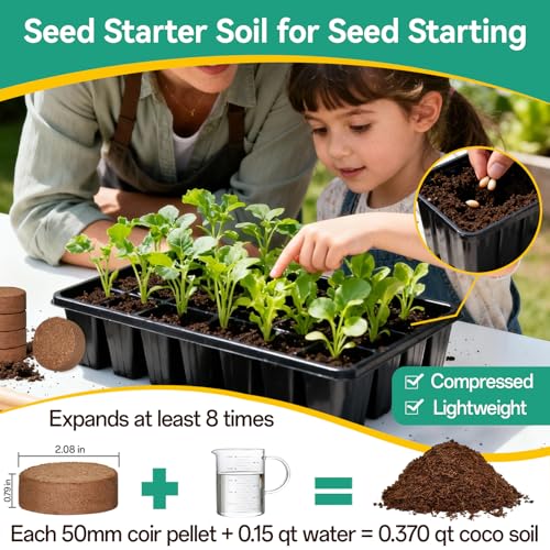 Coco Coir Pellets, 50 Pcs 50mm Seed Starter Soil Pods for Planting | Low EC & pH Balanced, Organic Coconut Coir Potting Soil for Indoor Outdoor Plants Herbs Houseplants Bonsai Vegetables Flowers - size: 50mm