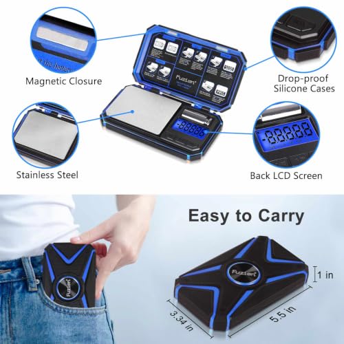 Fuzion Digital Pocket Scale, TU-X 200g/0.01g Gram Scale with 6 Units for Personal Hobbies, Small Scale for Food Ounces and Grams, Measuring Jewelry, Herb, Powder - color: Blue
