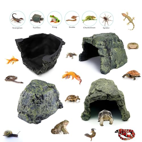 Reptile Hides and Caves, Tortoise Hide House Habitat | Reptile Tank Accessories, Resin Bearded Dragon Hideout Turtle House for Bearded Dragon Gecko Snakes Chameleon Frogs Fish