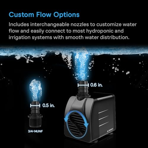 AC Infinity 400 GPH Submersible Water Pump (1514 L/H 20W) | Ultra Quiet Fountain Pump w/ 3 ft High Lift, 5 ft Power Cord, for Fish Tanks, Aquariums, Fountains, Statuaries, Ponds, Pools - size: 400 GPH