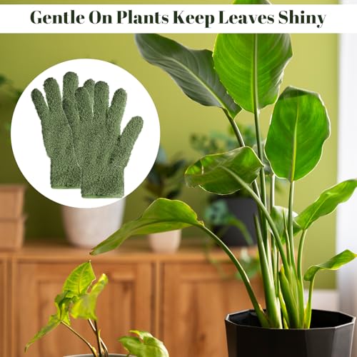 Microfiber Gloves, Dusting Gloves Microfiber Glove for Plants Mittens for houseplants Leaf Plant Care(Dark Green)