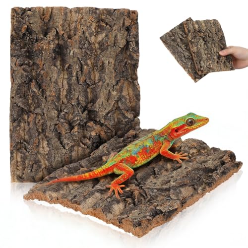 Veemoon Reptile Bark Decor 2 Pcs Natural Tree Bark Hide for Terrarium Climbing Platform for Lizard Gecko Bearded Dragon Snake 7.67 X 5.82 X 0.39 in