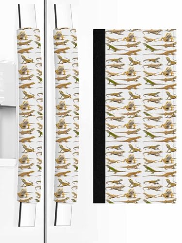 Lizards Refrigerator Door Handle Covers Set of 2, Animals Reptiles Texture Modern Style Protective Kitchen Appliance Glove Refrigerator Knob Protector for Fridge Microwave Oven 5.5 x 13 inch